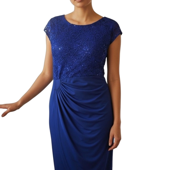 Connected Apparel Royal Blue Sequin Cocktail Party Dress - Picture 2 of 6